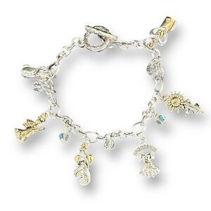 Angel Charm Bracelet Two-Tone 7.5” Toggle Clasp Silver Plated